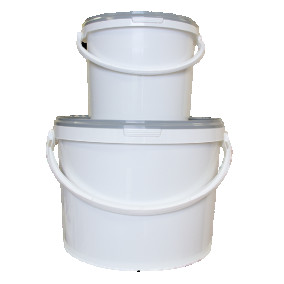 Seaux plastiques blancs + couvercles gris